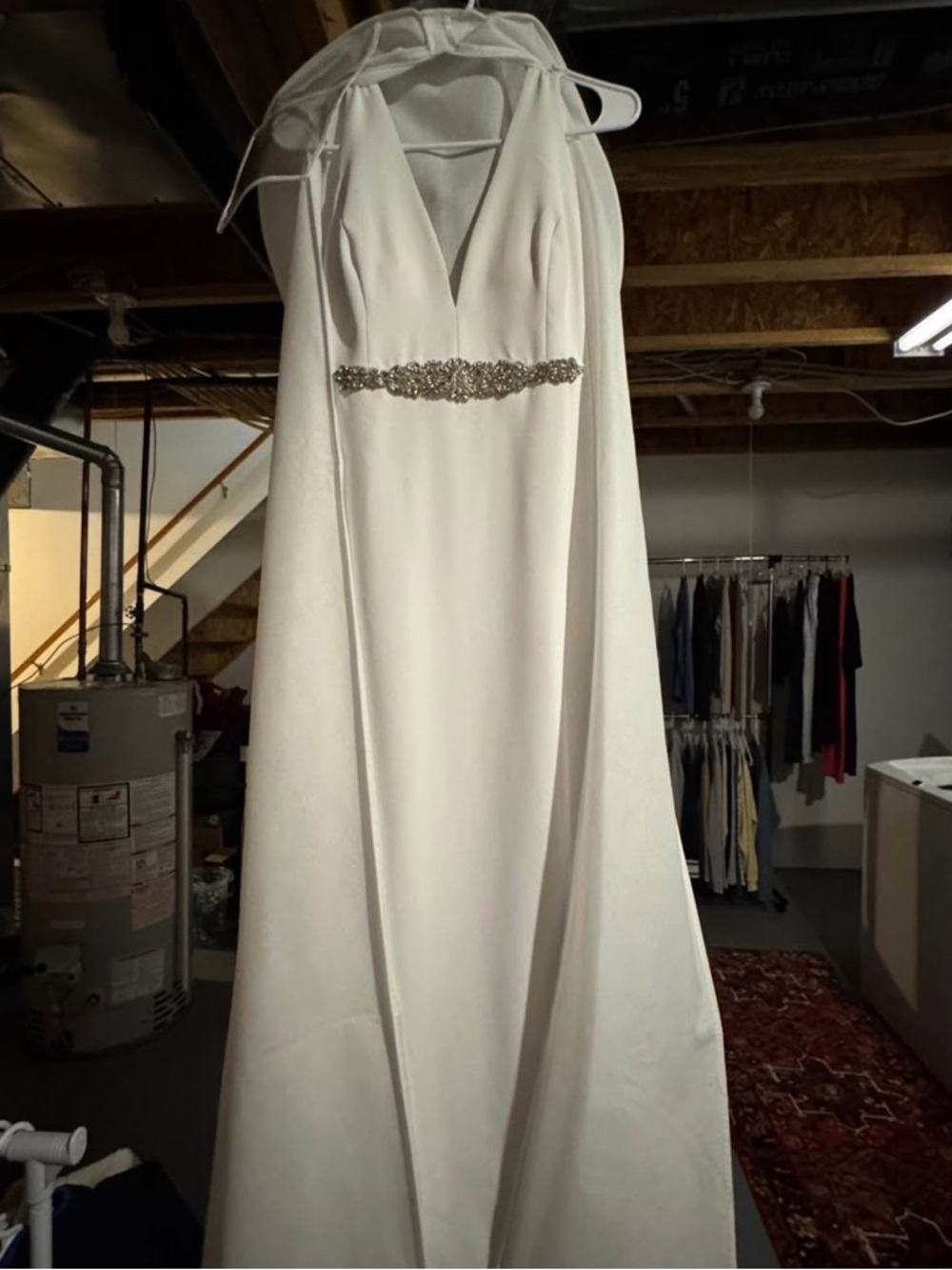 Park & Fifth White V-Neck A-Line Dress with Beaded Waist